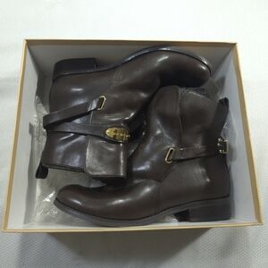 Michael Kors Boots Womens 8 Brown Arley Ankle Leather Buckle Strap Shoes